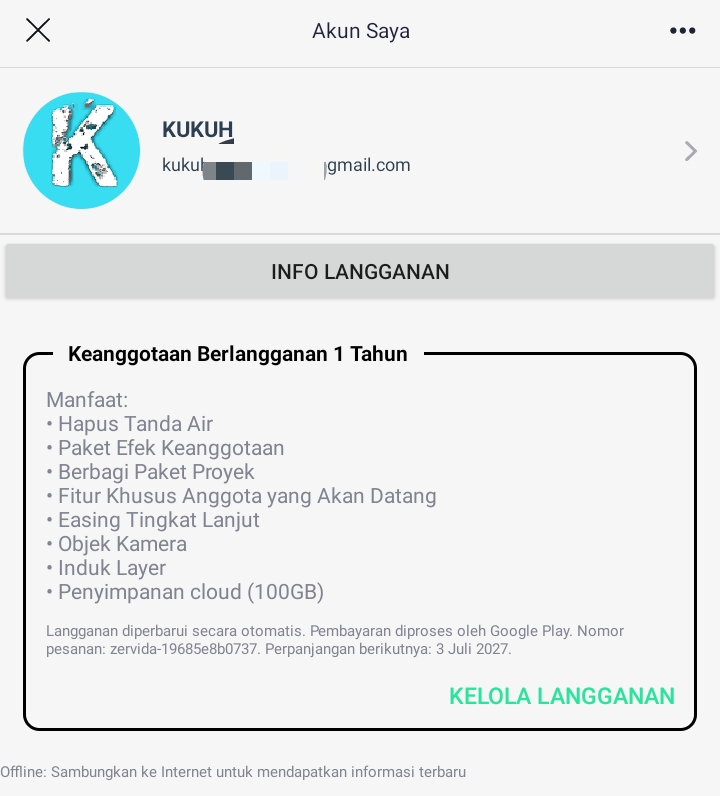 Cek status premium di Alight Motion
